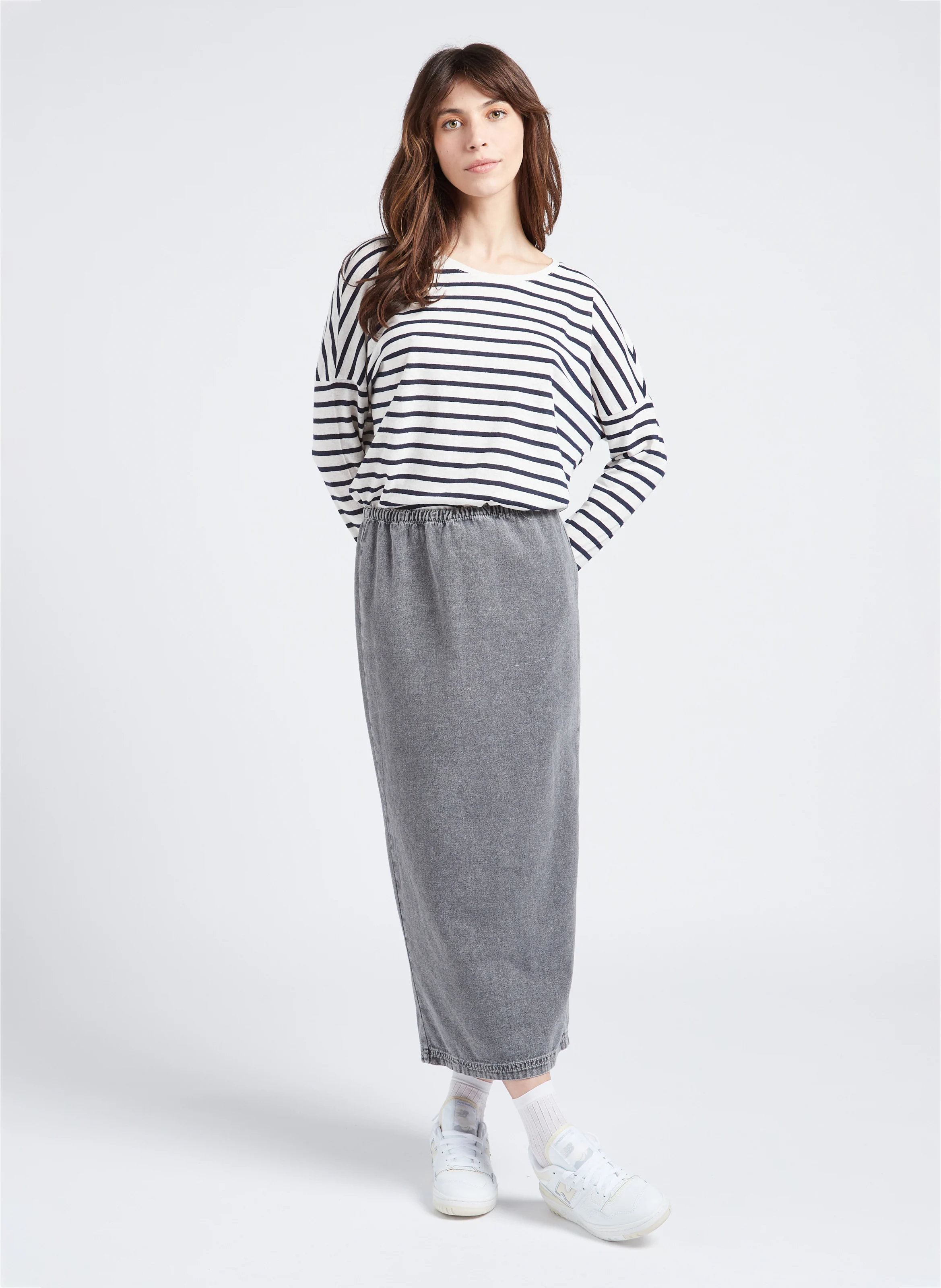 JAZY - Jupe midi droite en coton | Gris