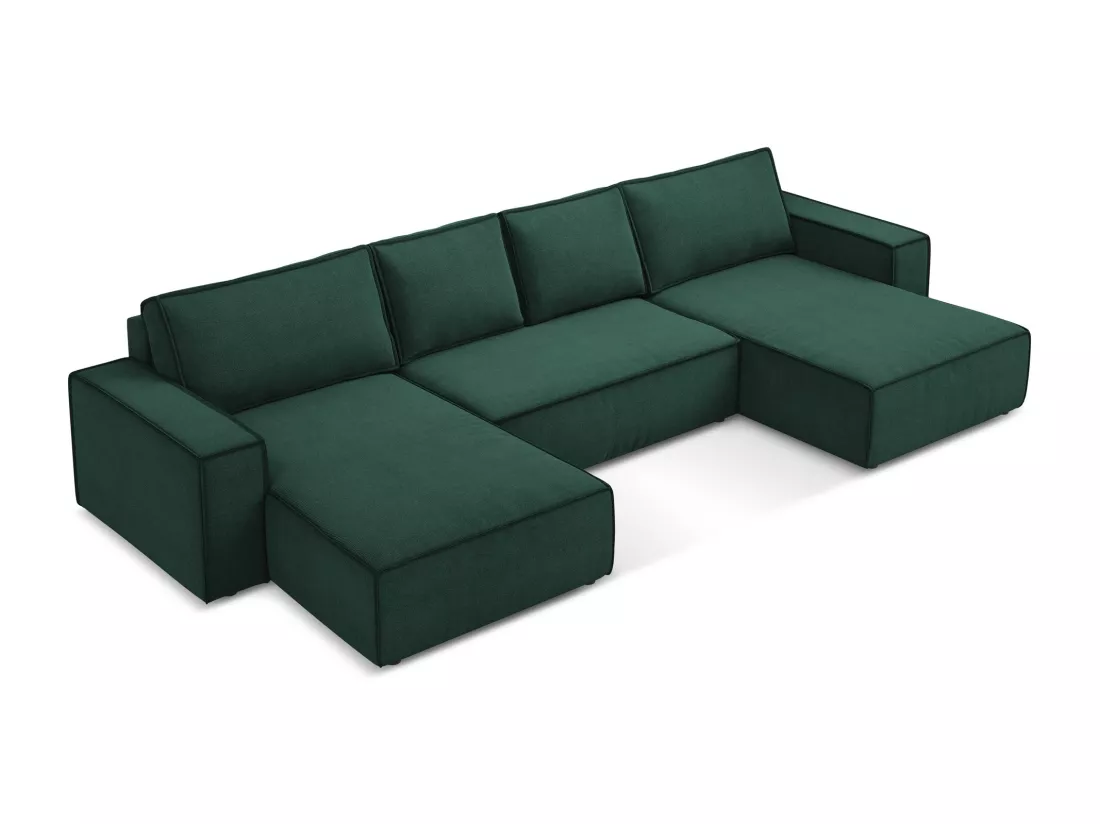 Canapé d'angle panoramique convertible en tissu texturé - bouteille verte - KIMO