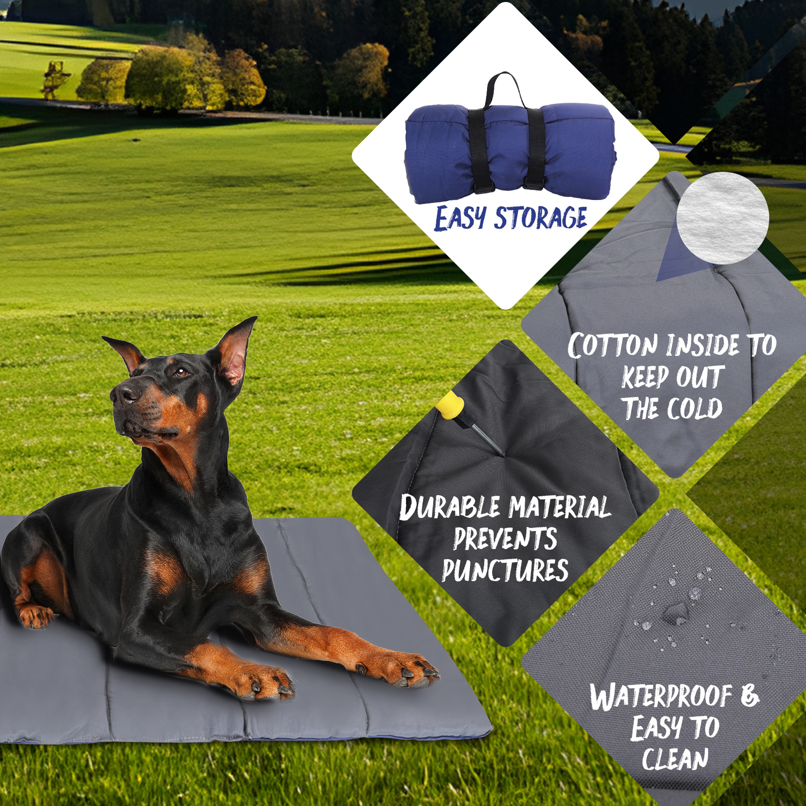 Cama impermeável Nobleza para cães, manta grande e lavável, tapete para cães ideal para viagens, camping e atividades ao ar livre, 110 x 68 cm