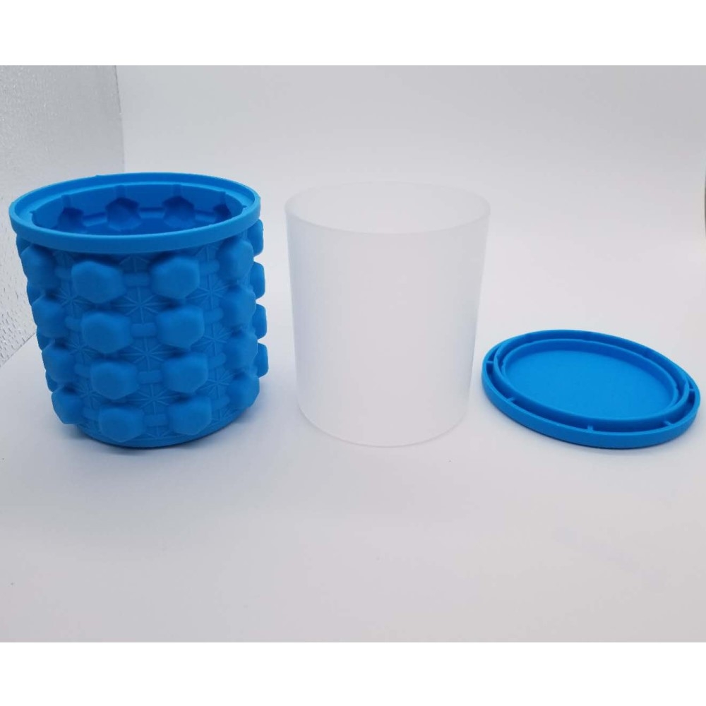 2in1 Silikon Eiswürfel Form Ice Cube Maker Eisbehälter mit Deckel - Blau