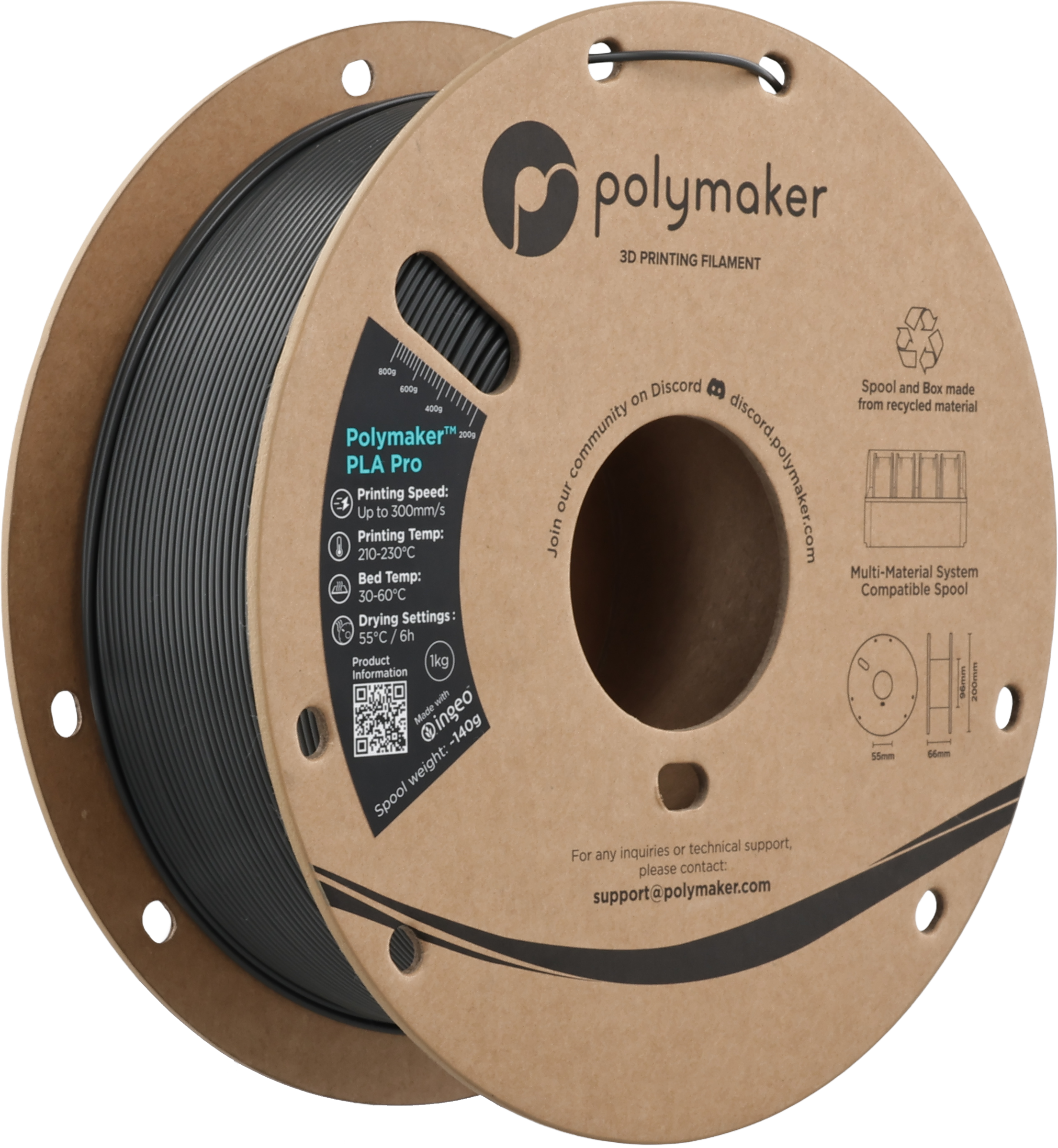 Polymaker  PLA Pro Dark Grey, 1,75 mm / 1000 g    Neue, verbesserte Formulierung: Hochleistungs-High Speed-PLA in Dark Grey