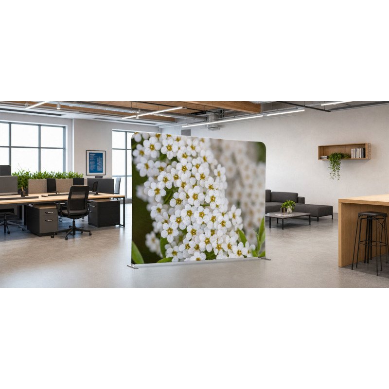 Cloison horizontale double en tissu motif fleur de Spirée blanche