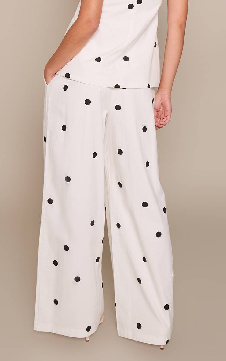 Blanc Pantalon Tailleur En Coton À Pois