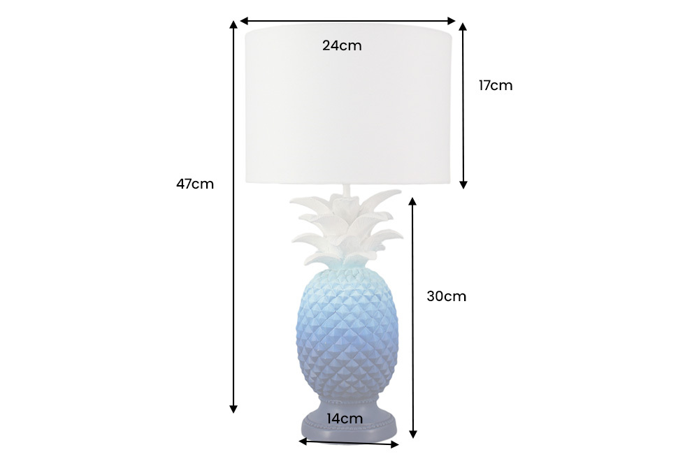 Handgefertigte Tischlampe PINEAPPLE 50cm blau weiß Ananas-Design mit Stoffschirm