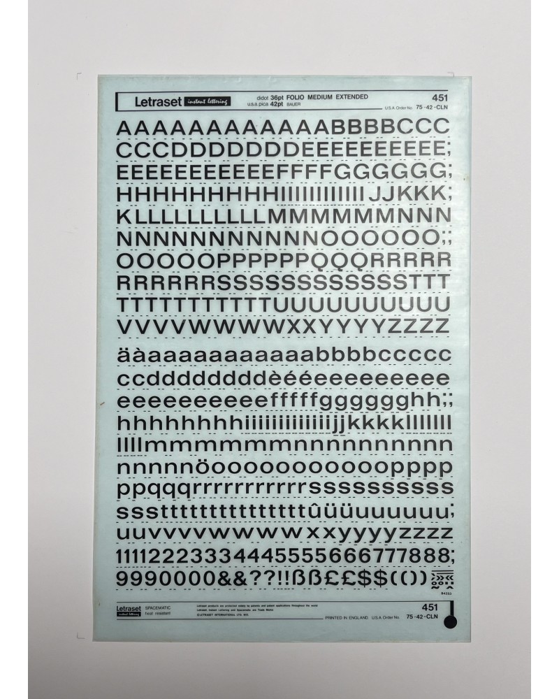 Letraset 451 - FOLIO MEDIUM EXTENDED- 36/42pt