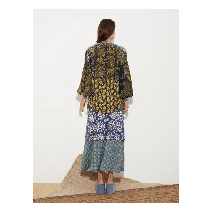 Boteh Chemise Florimonde Patchwork Soie | Bleu foncé