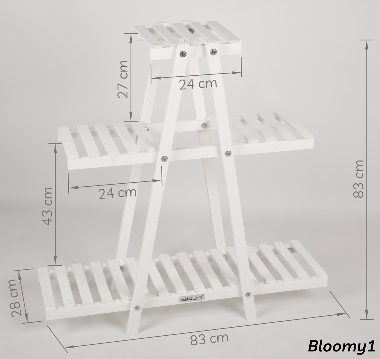 needs&wants® plantenplank, bloemenstandaard van weerbestendig hout voor buiten, balkon, tuin, binnen, plantenstandaard voor aan de muur, bloemenladder, wit