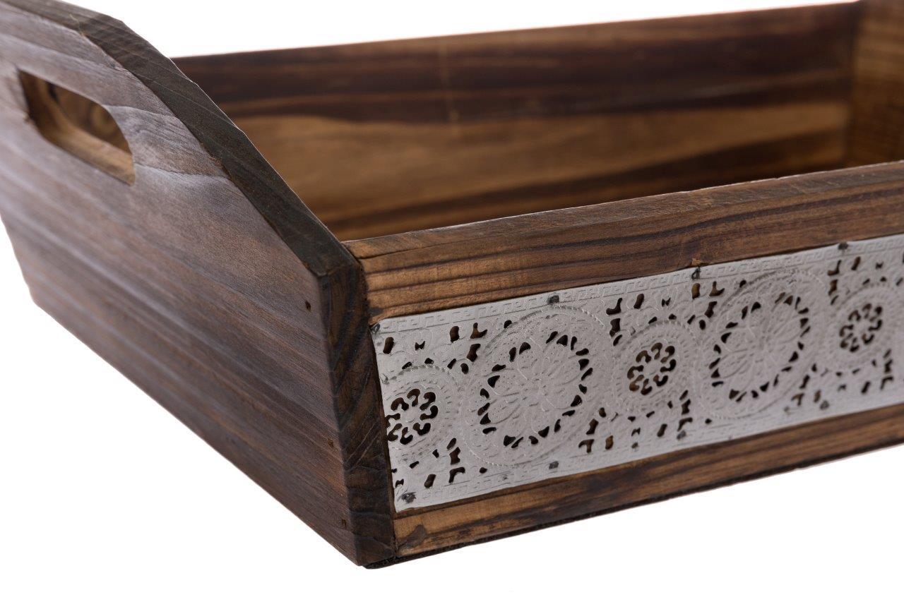 Holztablett NASSAR - holzfarben - mit Spiegelfläche - 40 cm