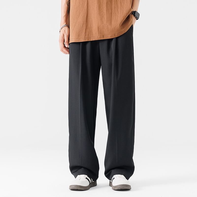 Denimic - Mid Rise Plain Loose Fit Dress Pants