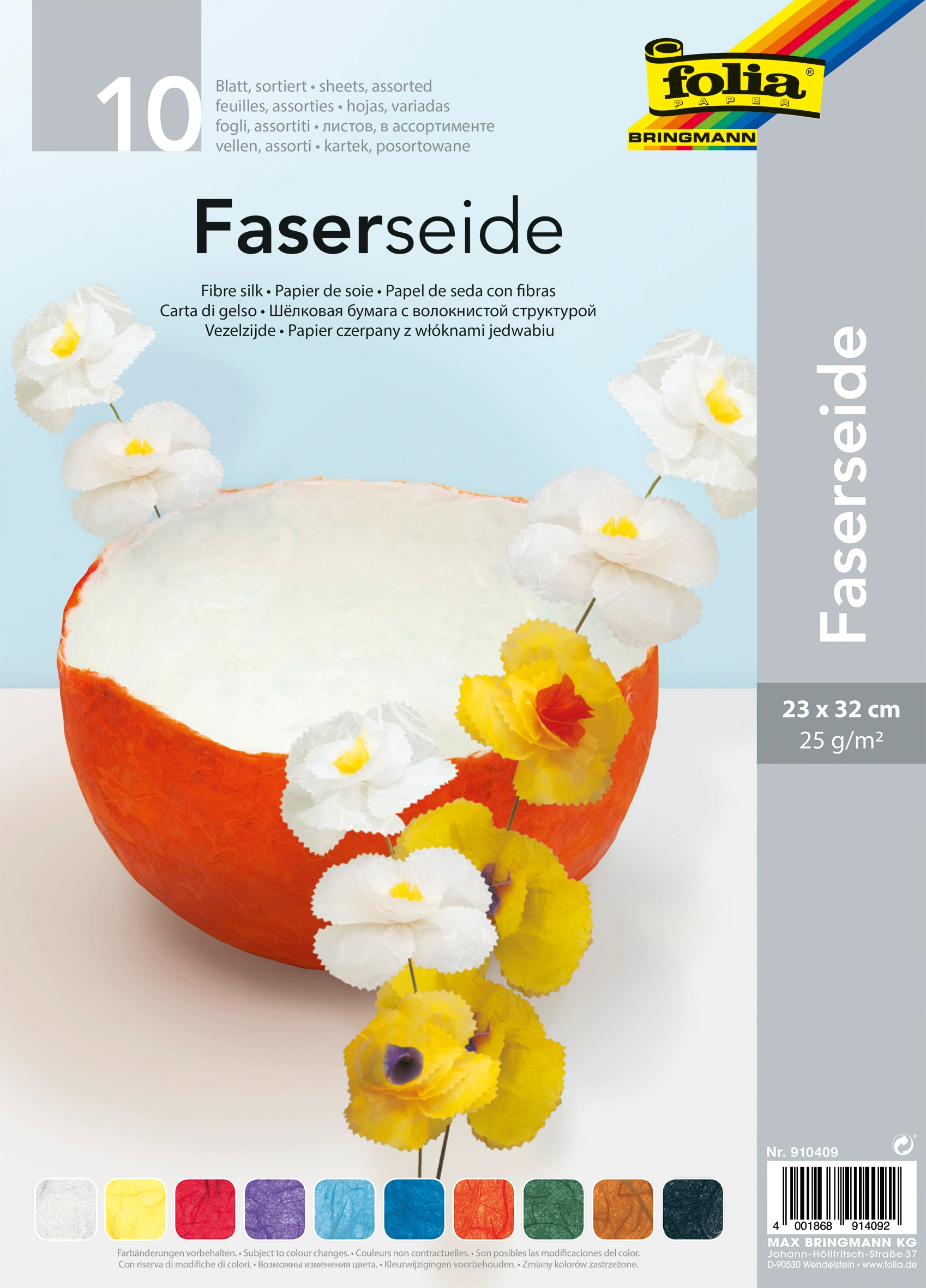 Bastelpapier FASERSEIDE 10-teilig in bunt