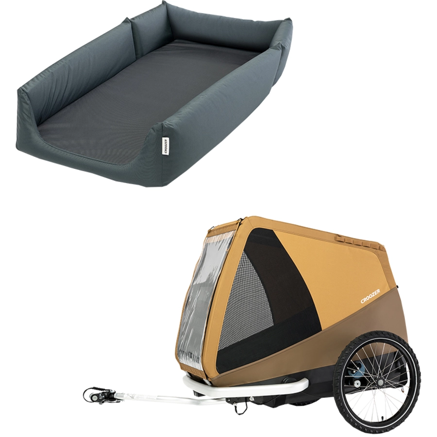 CROOZER Hundefahrradanhänger Dog Tammo Sundown yellow inklusive Hundebett Asphalt grey