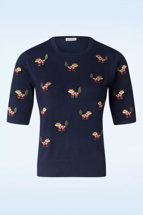 Banned Retro Scandi Fox trui in marineblauw