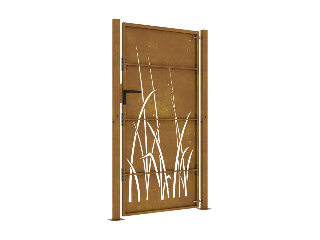 Portail de jardin 105x180 cm acier corten conception d'herbe