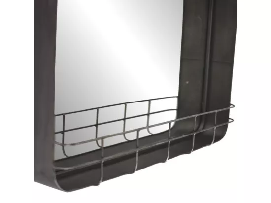 Miroir étagère murale en métal gris 49 x 30 cm