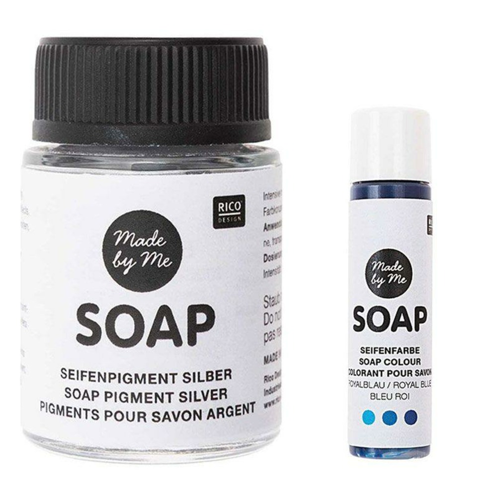 Pigment argenté pour savon 20 ml + colorant bleu roi