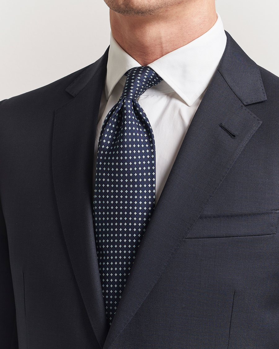 Stenströms Printed Silk Tie 7,5cm Navy