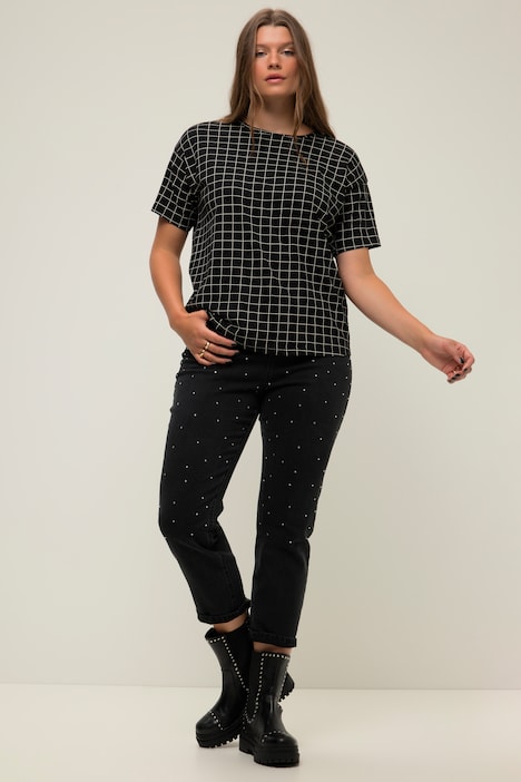 Mom-Jeans, Wide Legs, Strass-Steine, 5-Pocket, Zippfly