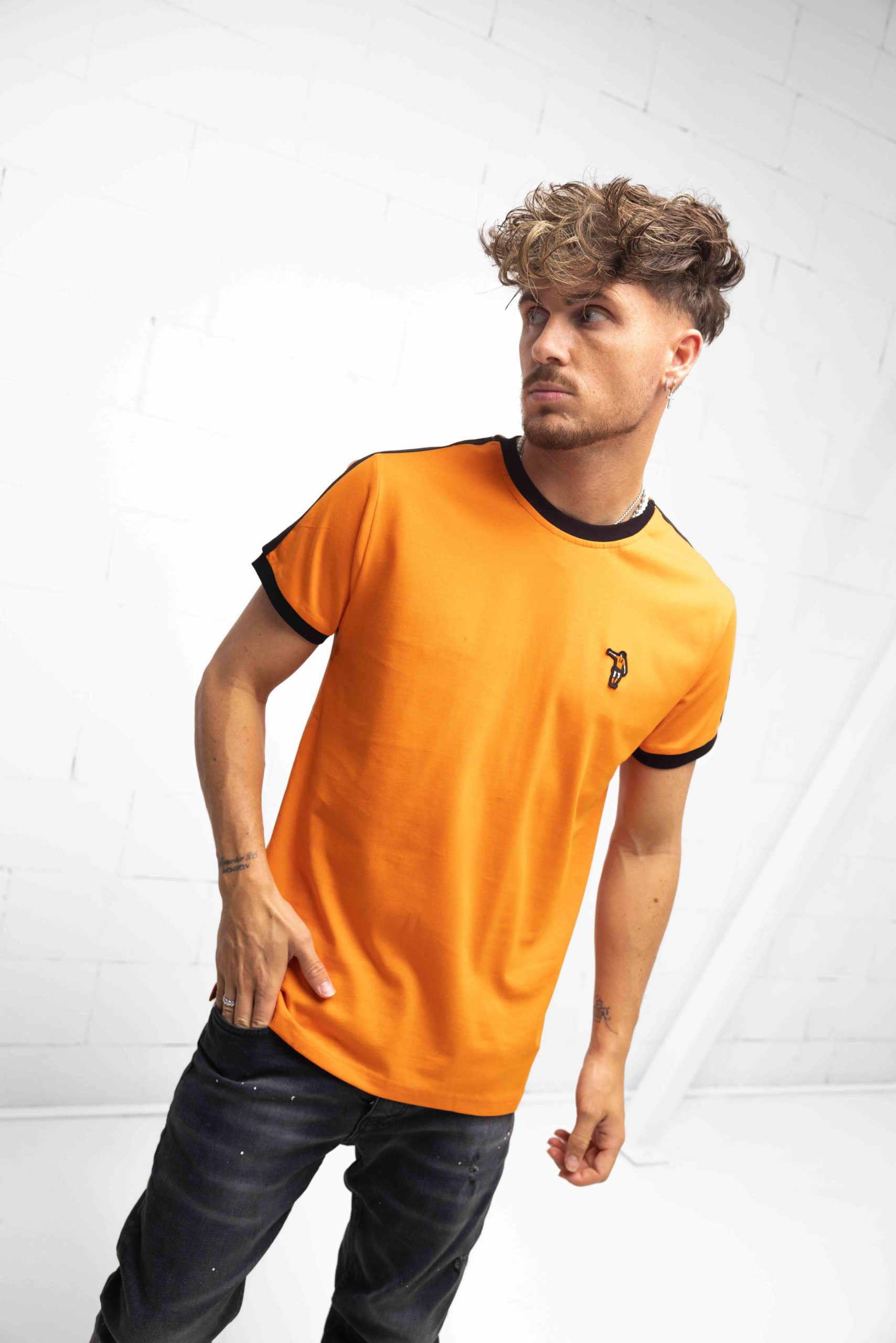 Cruyff Dos Rayas Ringer T-Shirt Heren Oranje