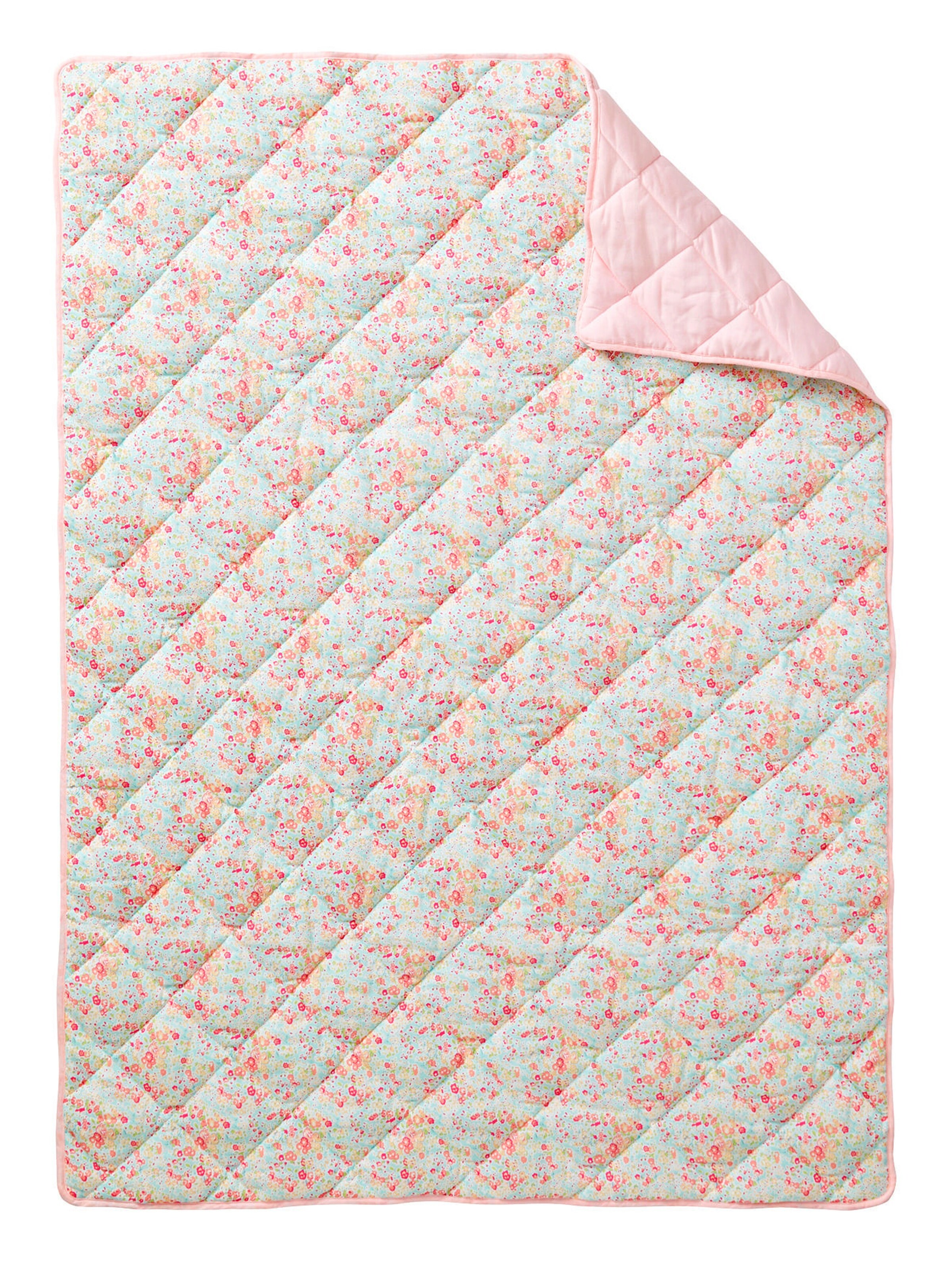Vertbaudet Mädchen Steppdecke mit Blumenmuster aqua geblümt/rosa