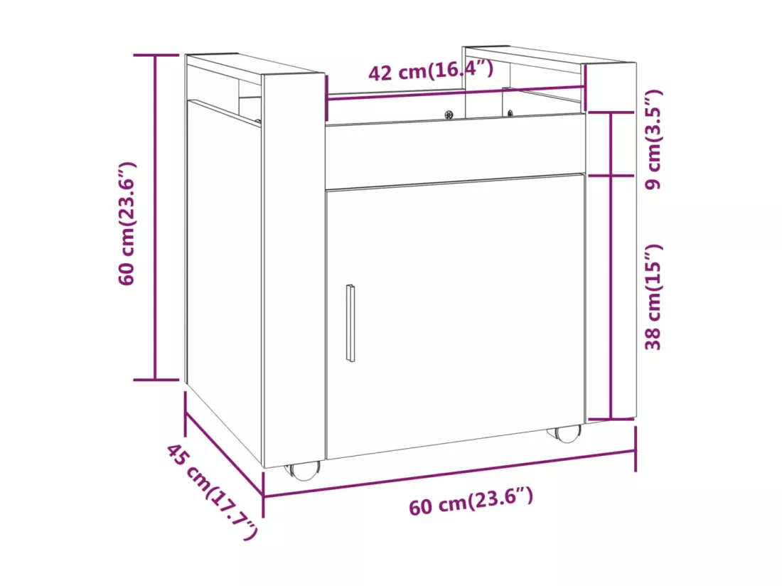 Chariot de bureau Sonoma gris 60x45x60 cm Bois d'ingénierie