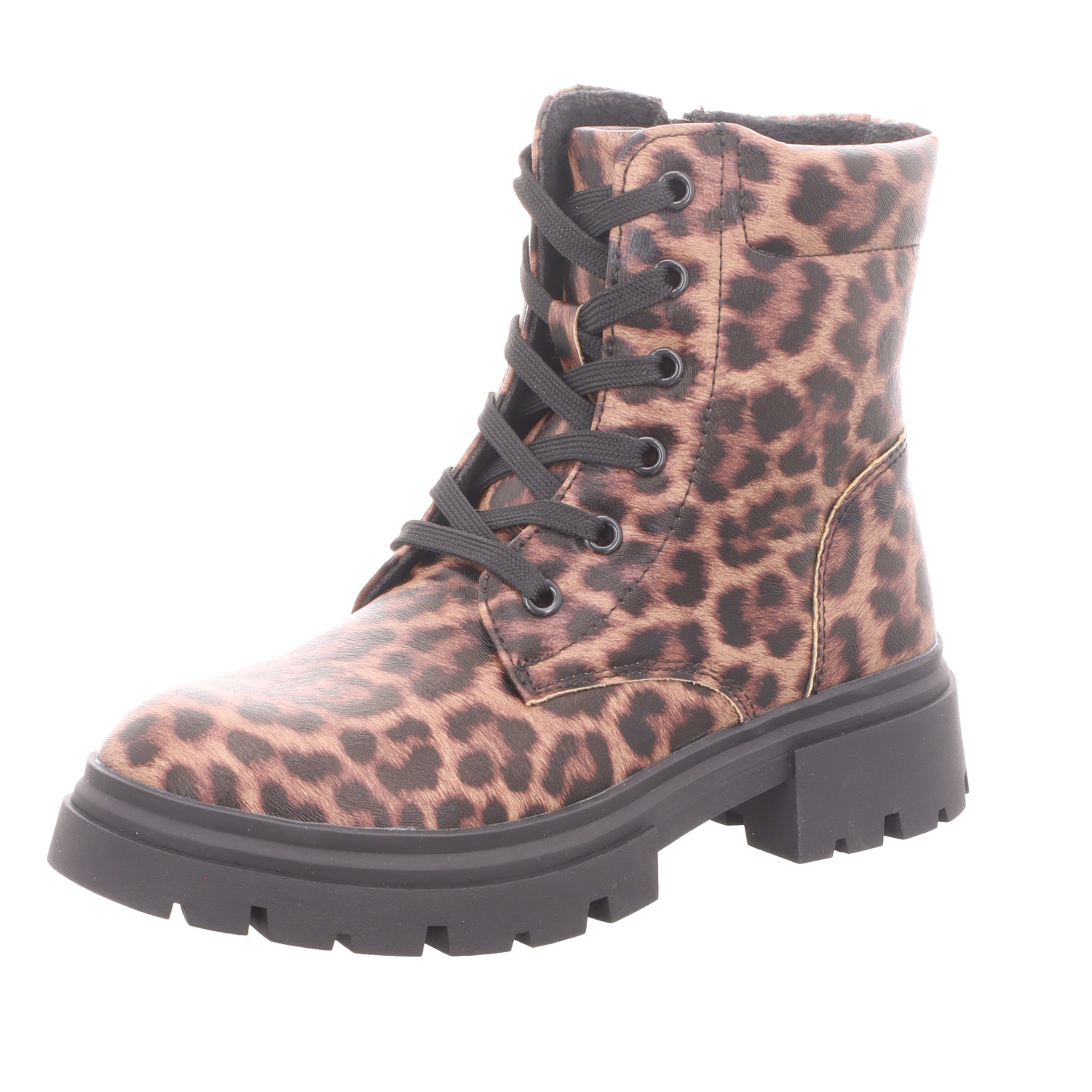 girlZ onlY Kinder-Mädchen-Schnürstiefelette Leopard-Schwarz-Braun