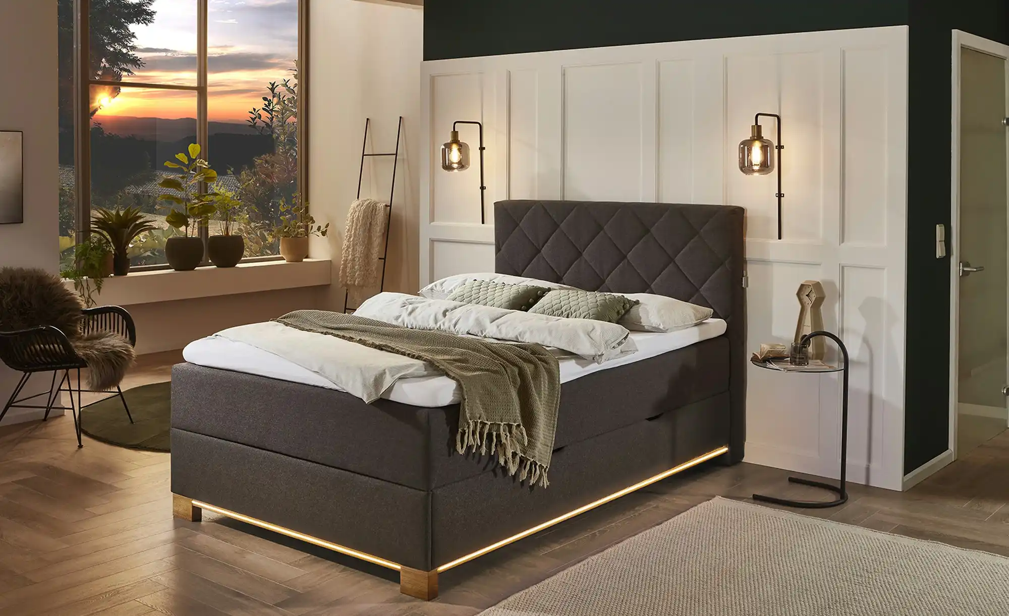 Boxspringbett USB-Anschluss & LED- Beleuchtung  Clara