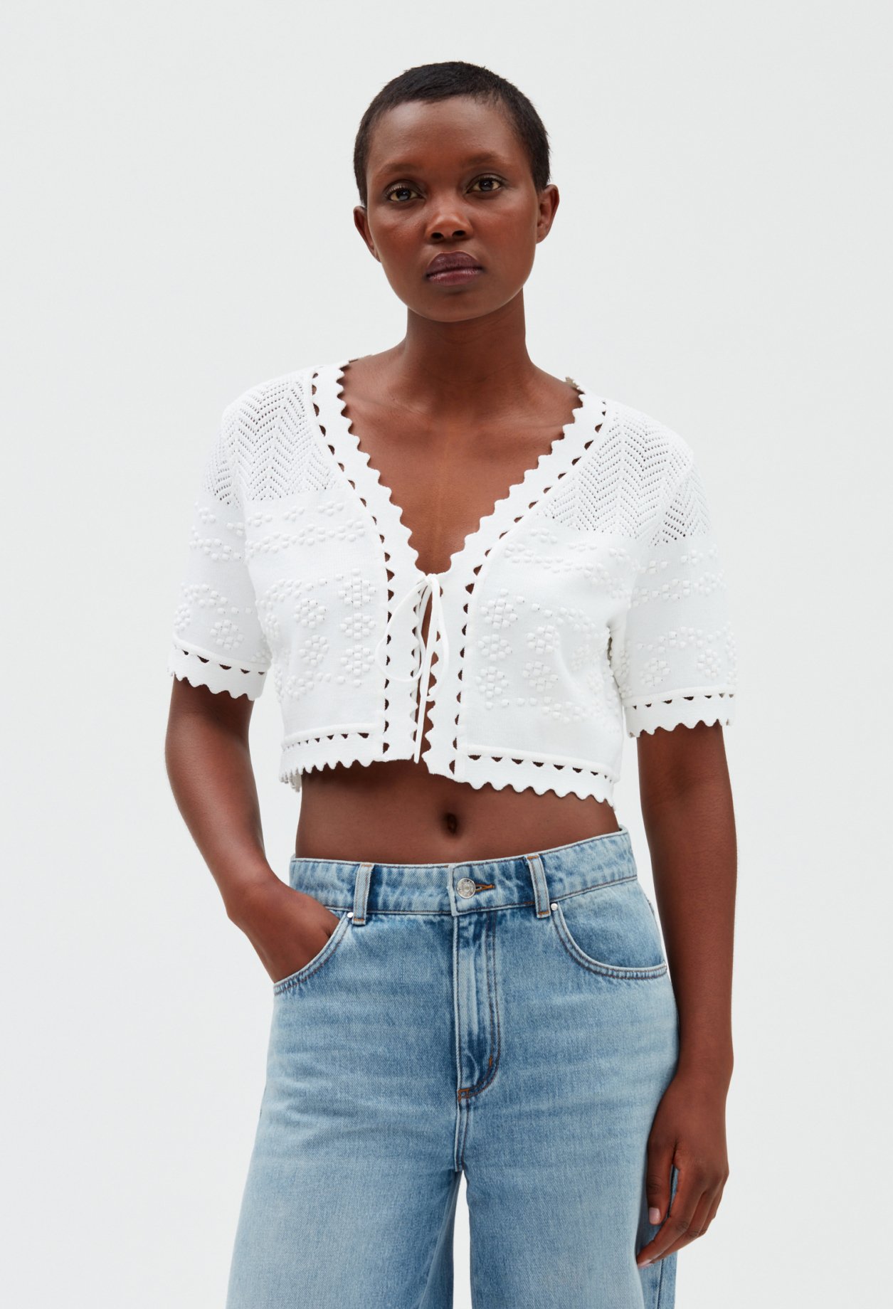 Cardigan court maille ecru
