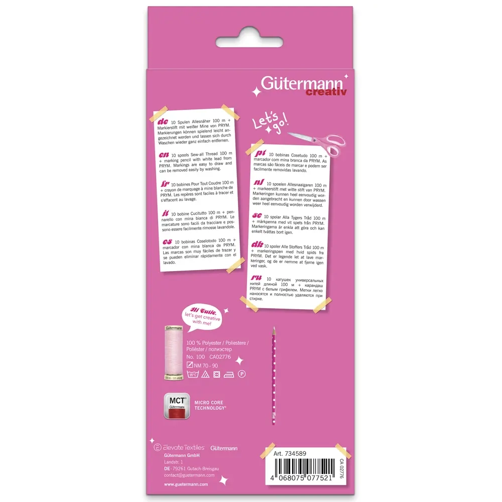 (11-tlg. Set) Nähfaden Handwerk Kit Allesnäher DIY Mercerie Zubehör inkl. Weisser Markierstift (734589) - Cute and Pink