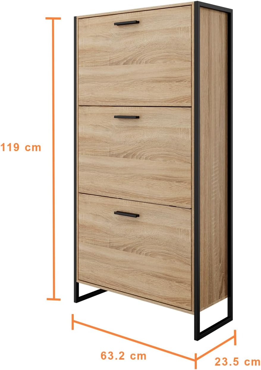 CASABEL Schuhschrank, industriell, 18 Paar – Schuhschrank, Aufbewahrung für Eingangsbereich, hohe Kapazität – platzsparend, Eingangsbereich, Flur, Türen und Rahmen aus hellem Holz – Französisches