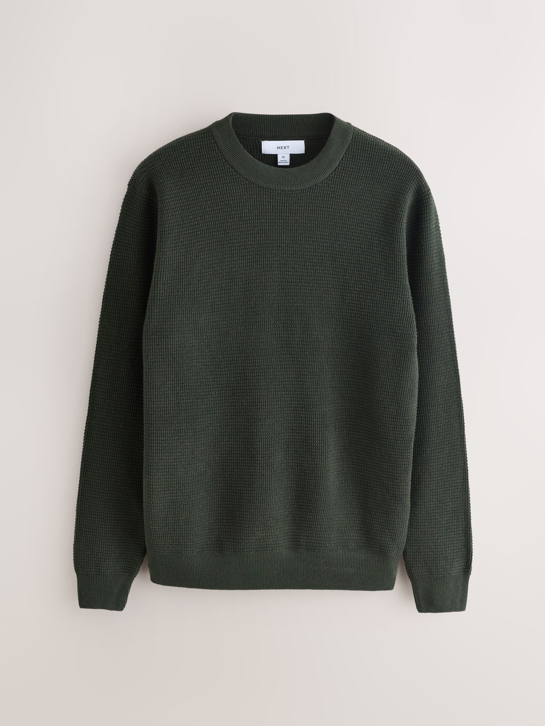 Donkergroen - Regular Fit Essential Textured Knit Jumper