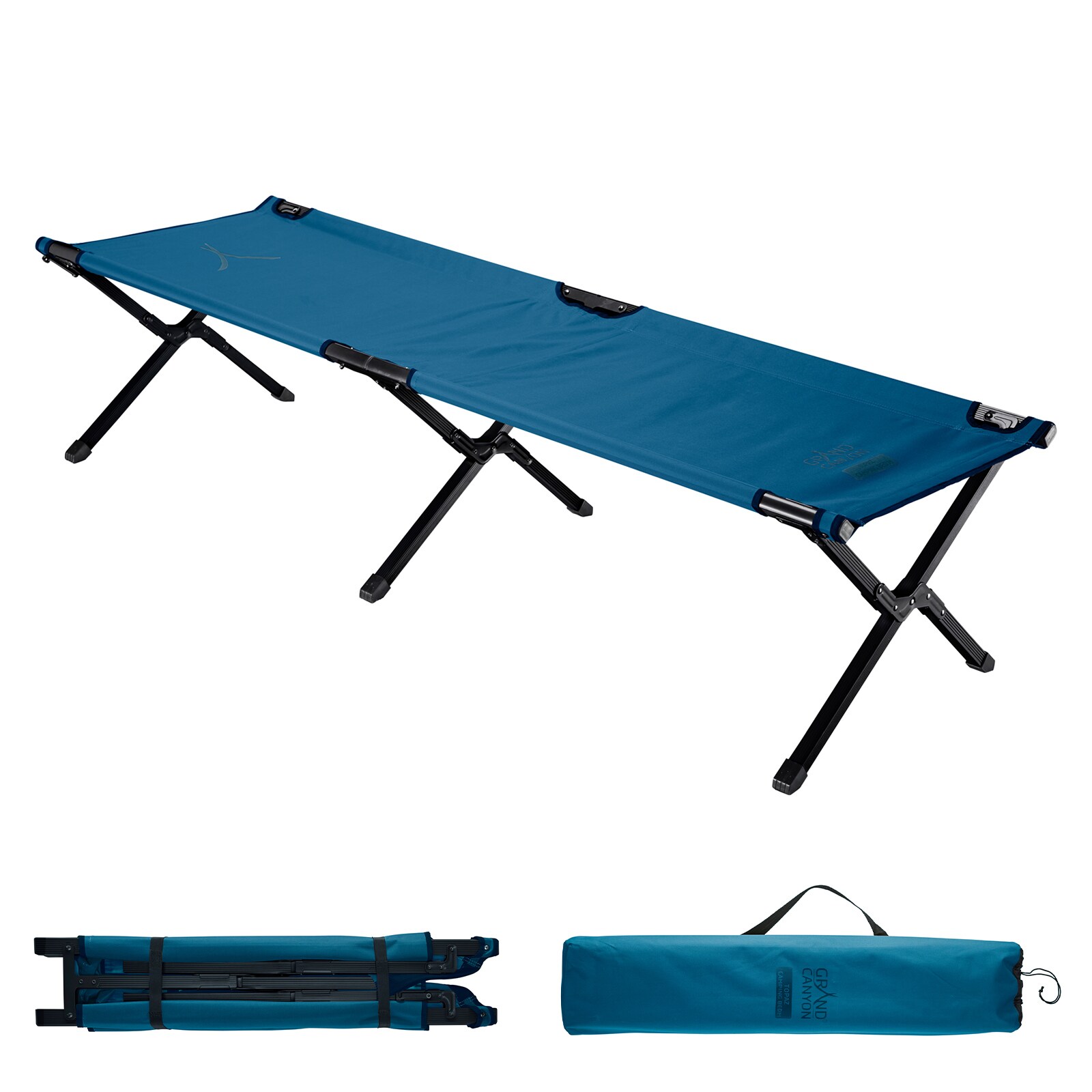 GRAND CANYON Alu Feldbett Topaz M/L Camping Liege Gäste Klapp Bett Groß 150 kg Modell: Medium - Dark Blue