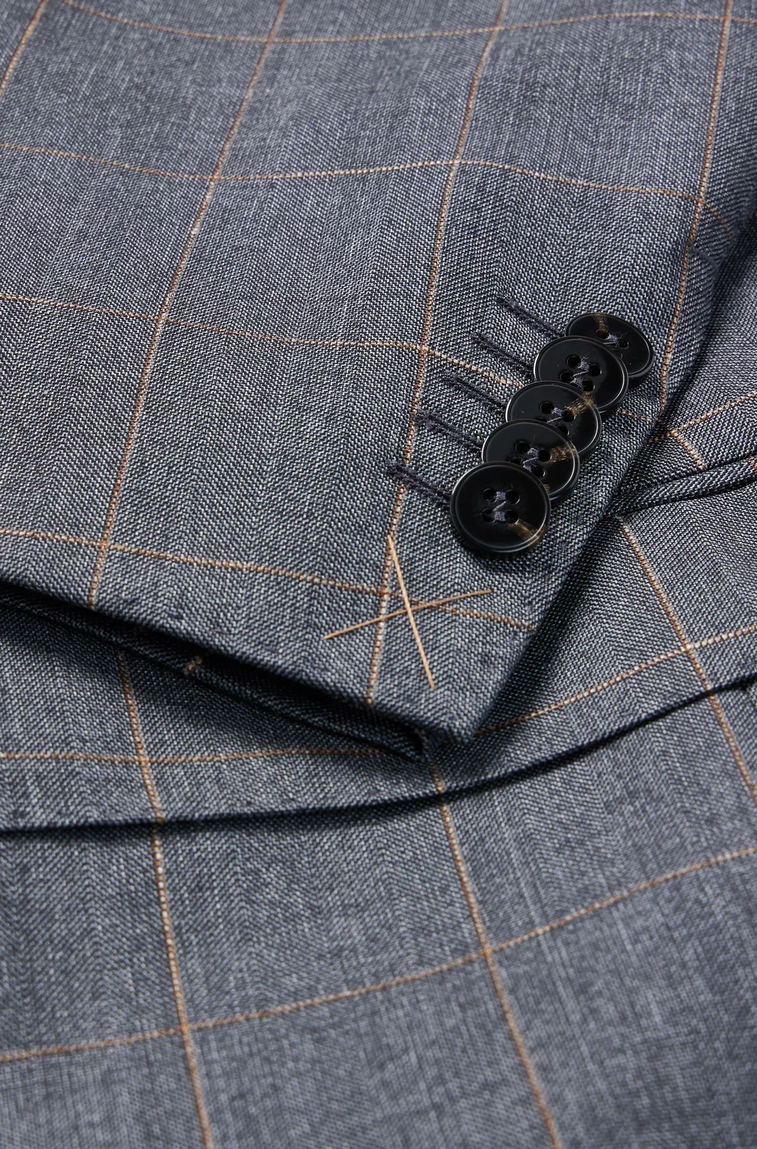 Terno BOSS Camel Slim-fit em lã virgem xadrez