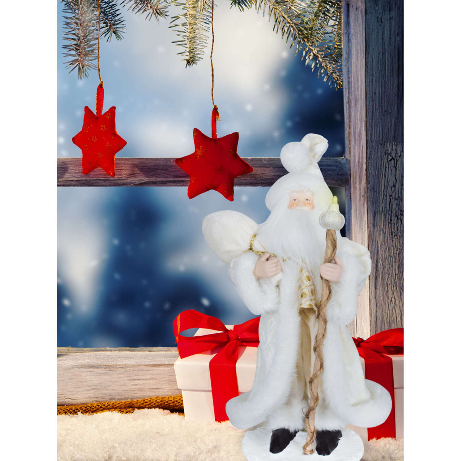 LED-Deko-Weihnachtsmann - weiß - 28,5 cm hoch