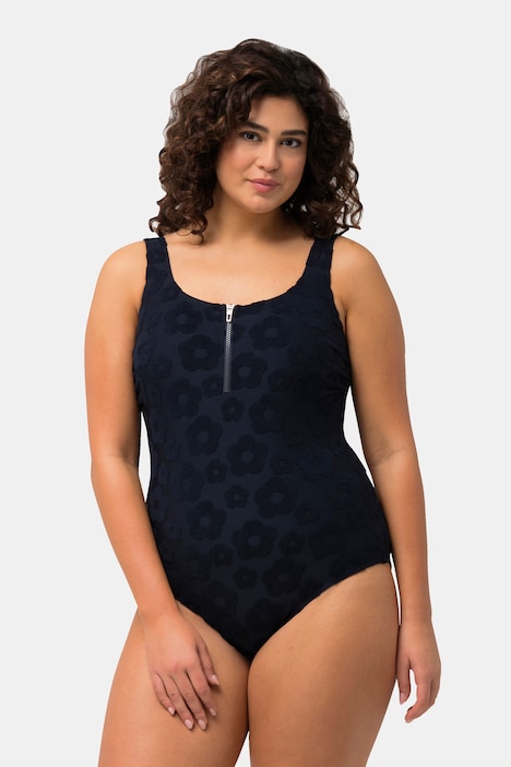 Badeanzug, Blumen-Struktur, Zipper, ohne Softcups