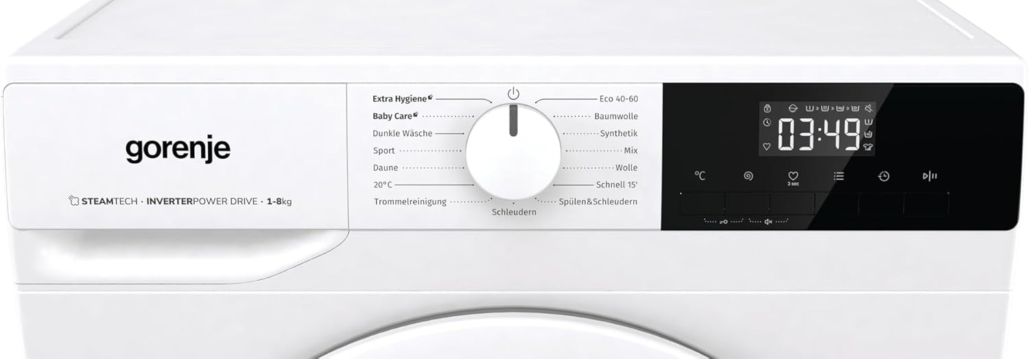 Gorenje WNHPI84APS/DE Waschmaschine mit Dampffunktion / 8kg, 54L / 1400 U / 15 Programme/AquaStop/Inverter PowerDrive Motor/RainDrop Trommel/Kindersicherung/EEK A/Weiß