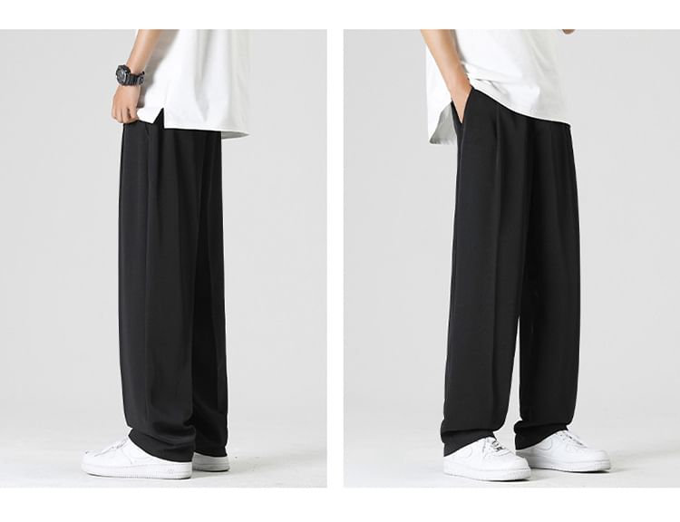 Ninine - Mid Rise Plain Loose Fit Dress Pants