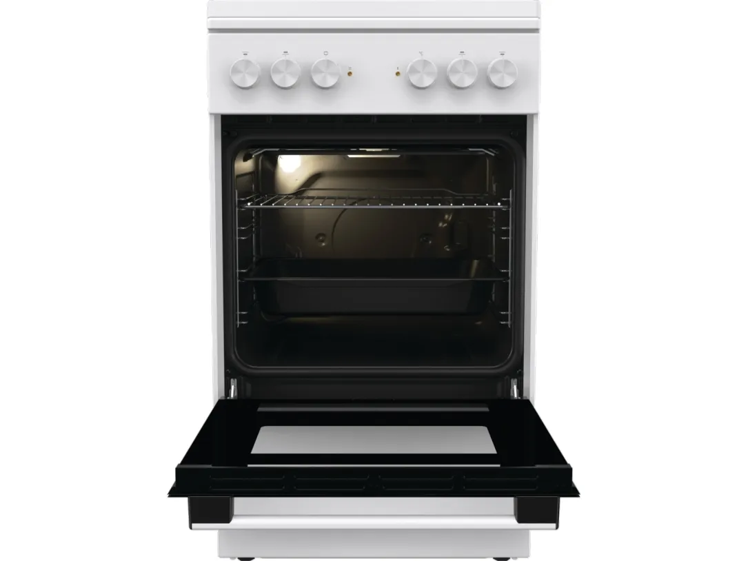 Gorenje GE5A23WH, Fritstående komfur, Hvid, Dreje, Hvid, Forseglet plade, 4 zone(s)