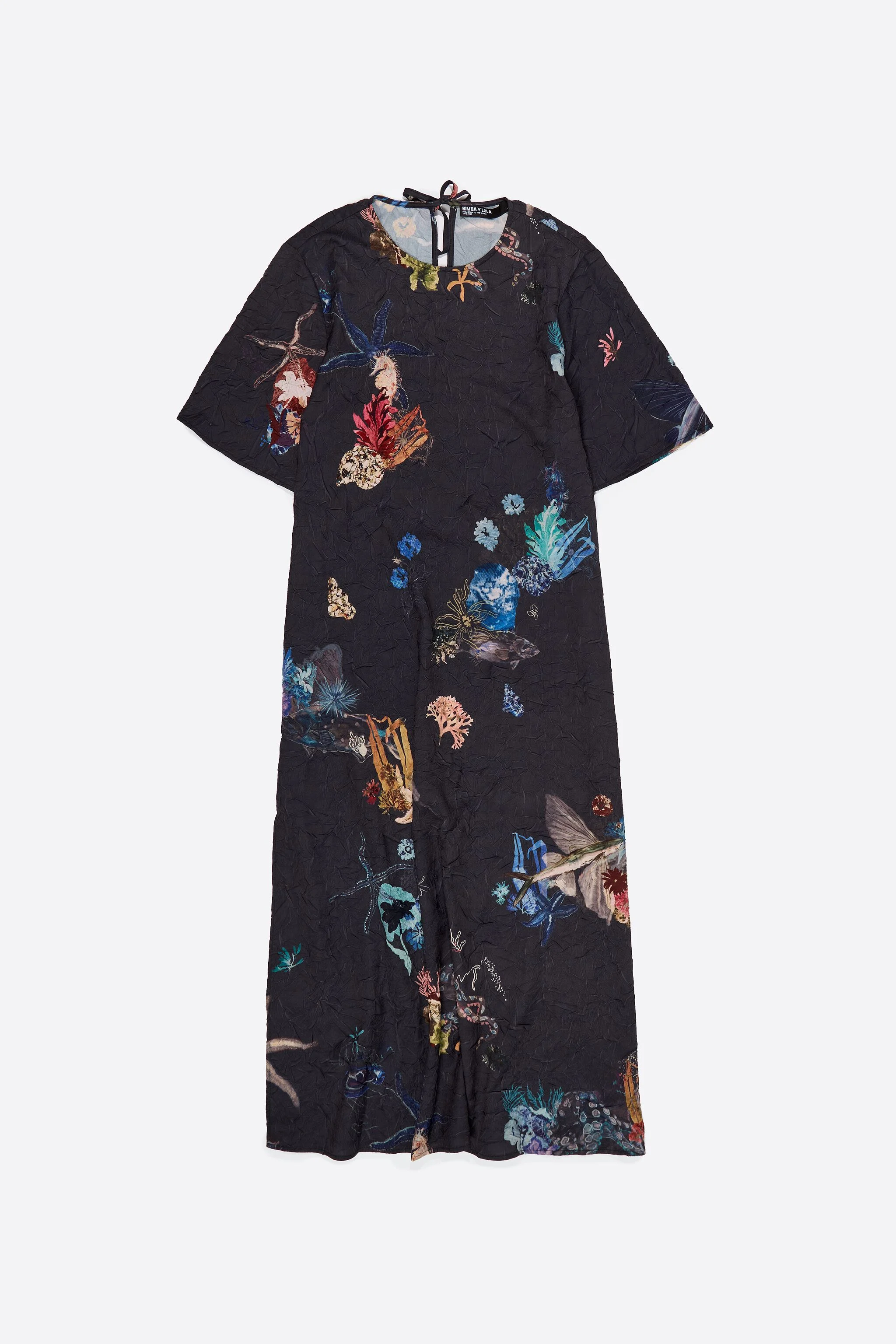 Vestido midi de malha amassada cor antracite cor fundo do mar