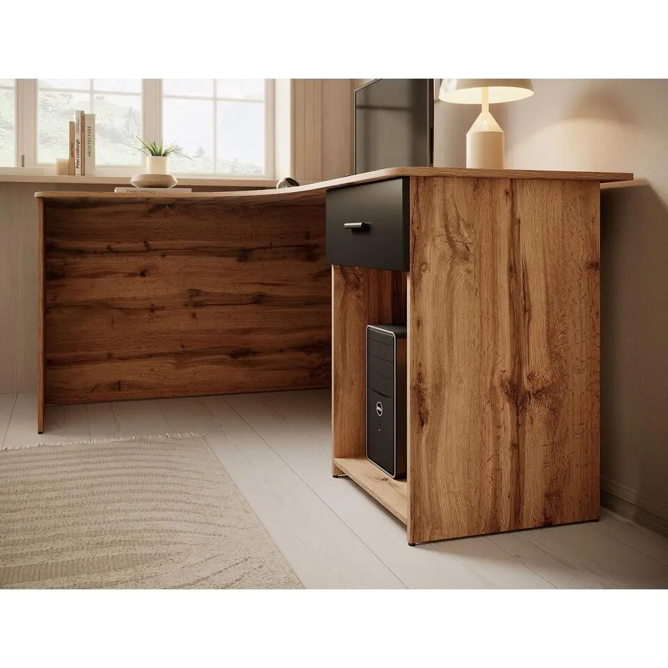 Meubella - Bureau Ciudad - Eiken - Zwart - 155 cm