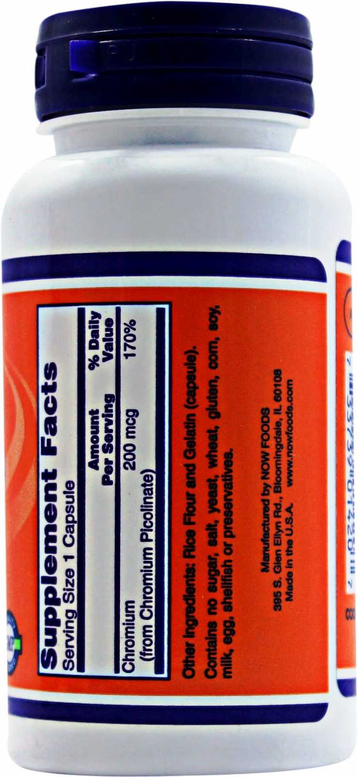 NOW Foods Picolinato de Cromo 200 mcg 100 cápsulas