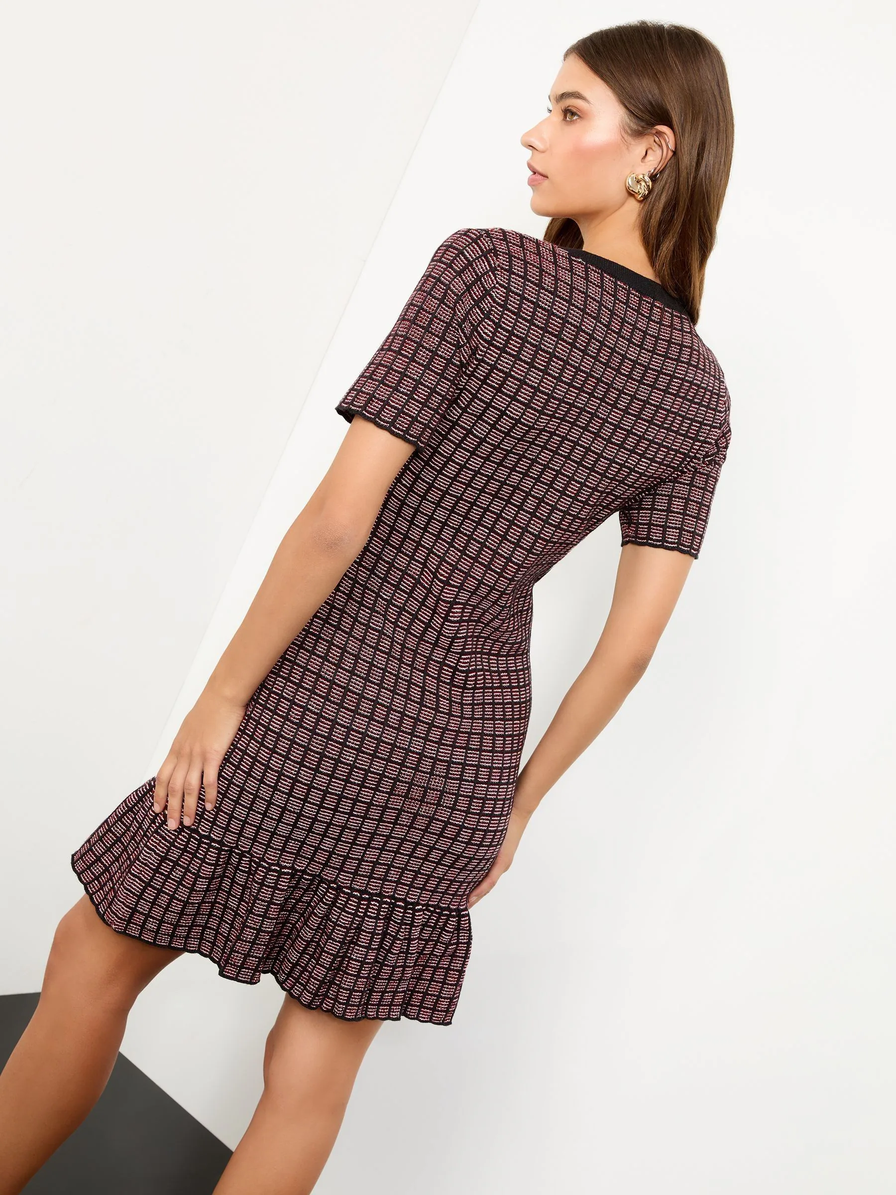 Rood/zwart - Lipsy Bow Check Boucle Mini Fit and Flare Dress