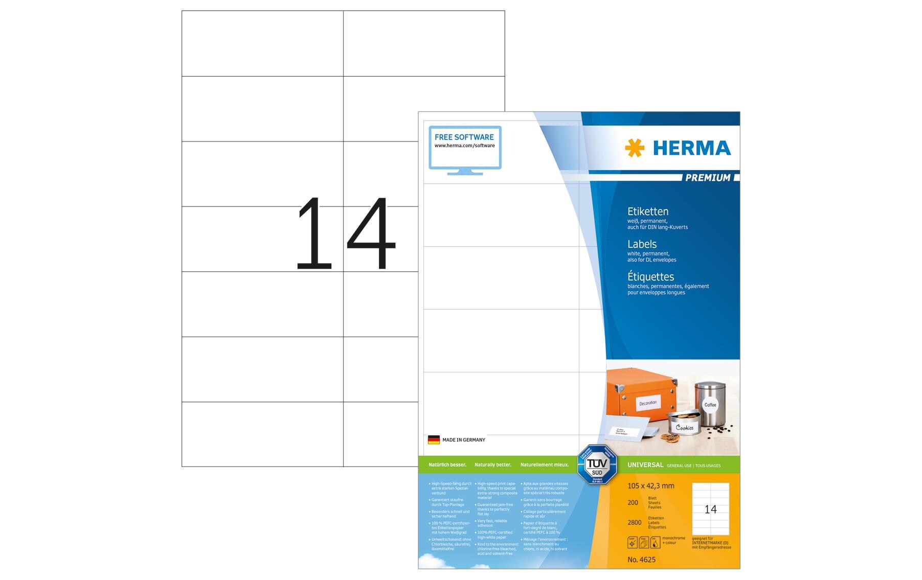 Universal-Etiketten Premium 105 mm x 42.3 mm, 2800 EtikettenEtiketten Herma