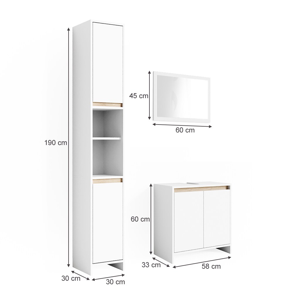 VICCO Badmöbel Set EMMA Weiß Sonoma Eiche Spiegel Unterschrank Hochschrank Midi