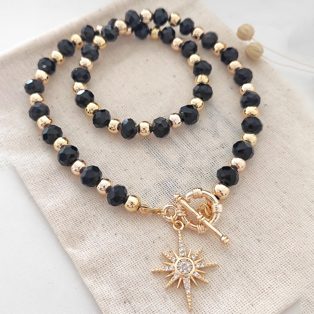 Collier étoile - Laiton plaqué or, cristaux & zircons