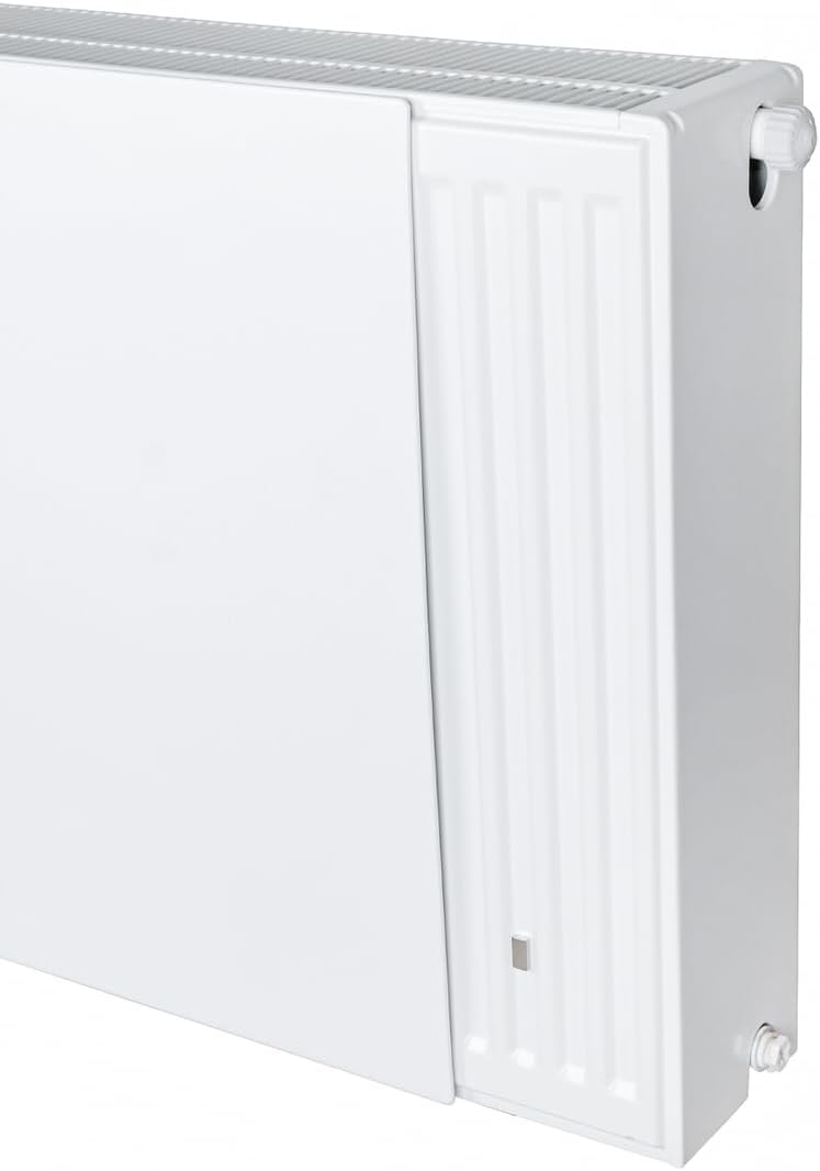 Belrad® Planheizkörper Typ 22 - glatt & plan, Universalheizkörper für Wandmontage, Mittelanschluss, inkl. Halter & Ventil, RAL 9016 reinweiß, 8 Anschlüsse 500x600 mm (HxB)