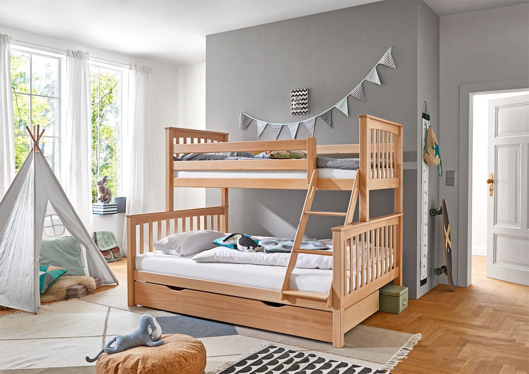 Etagenbett 140 x 200 cm mit Bettkasten braun