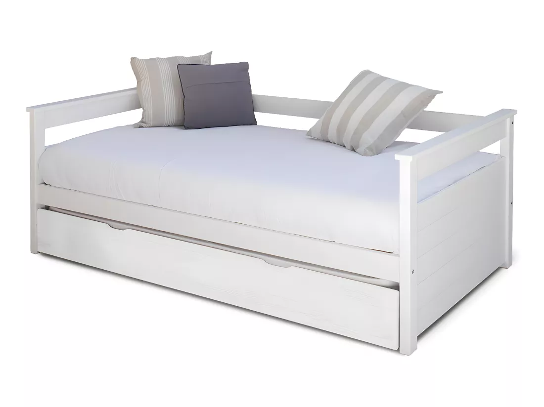 Pack lit gigogne avec 2 matelas 90x190 cm bois massif blanc IZAO