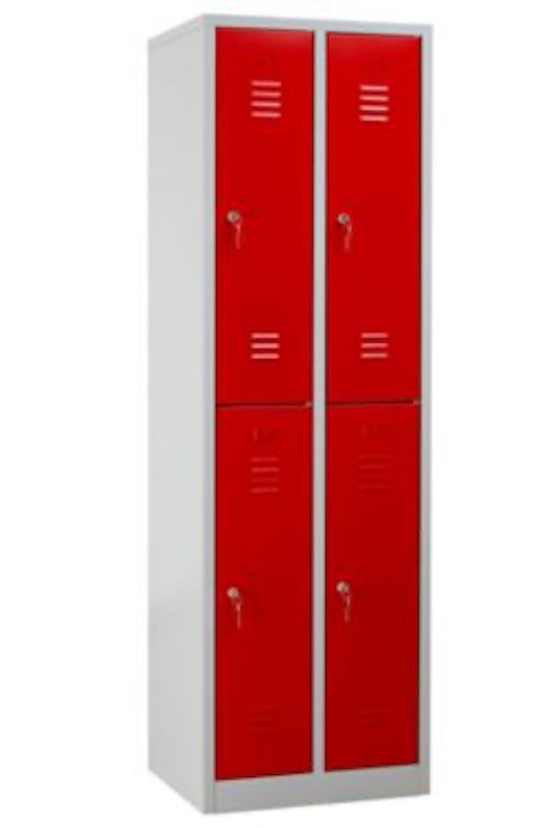 PROREGAL Garderobekast Camel 4 Compartimenten HxBxD 195 x 60 x 50 cm Cilinderslot Grijs-Rood