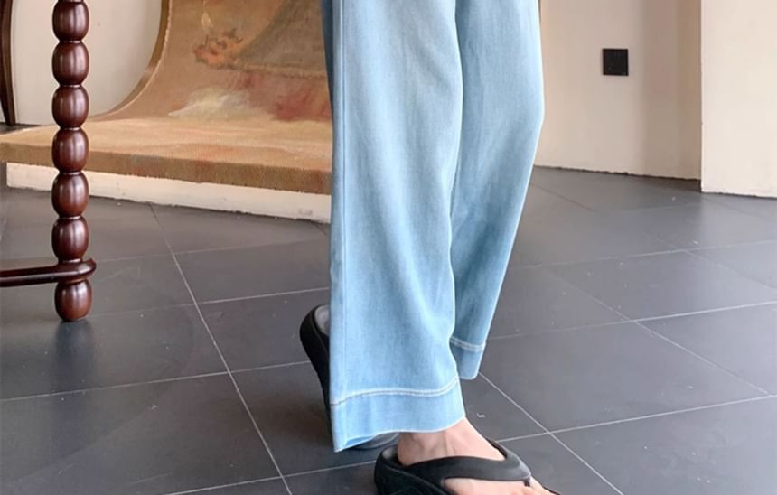 Wisjam - High Rise Washed Cropped Wide Leg Jeans