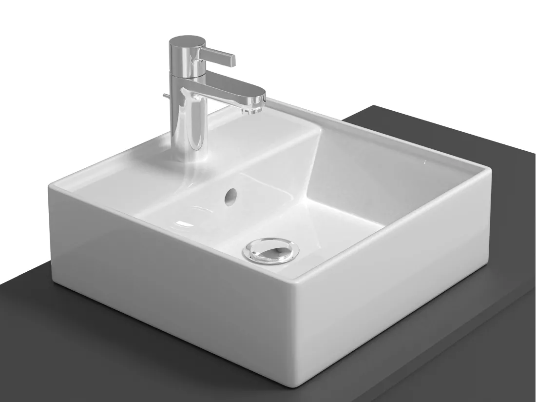 Meuble de salle de bain suspendu gris anthracite avec simple vasque carrée et deux tiroirs - 94 cm - TEANA II